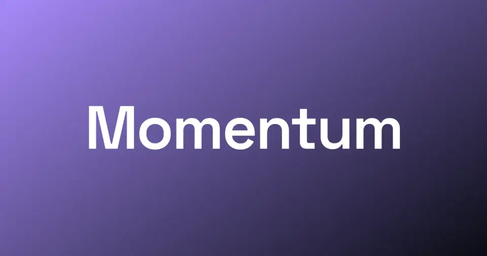 A single huge word, "Momentum", centered on a violet gradient - the big-word frame.