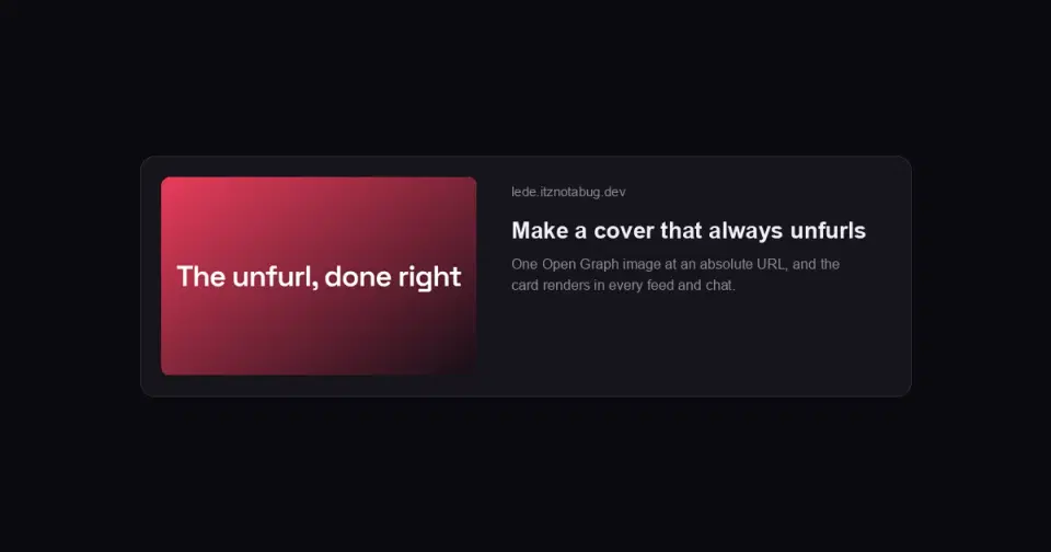 The same card with the cover image unfurled - the post shared with its featured image showing.