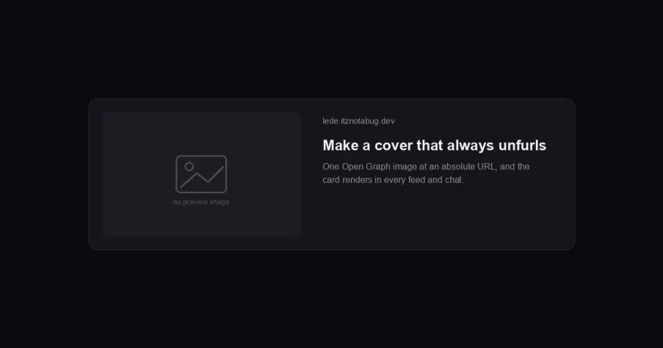 A link-preview card with a blank, broken image slot - the post shared with no cover showing.