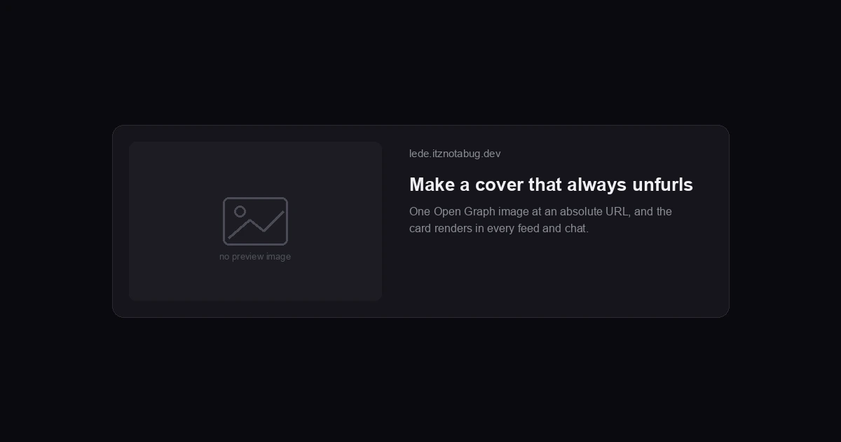 A link-preview card with a blank, broken image slot - the post shared with no cover showing.